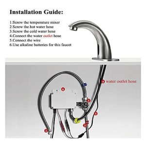 Yodel Faucet Brushed Nickel Touchless Bathroom Sink Faucet with Temperature Control Mixing Valve Commercial Automatic Motion Sensor Hot Cold Mixer Solid Brass Faucet