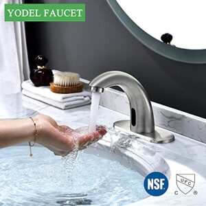 Yodel Faucet Brushed Nickel Touchless Bathroom Sink Faucet with Temperature Control Mixing Valve Commercial Automatic Motion Sensor Hot Cold Mixer Solid Brass Faucet