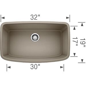 BLANCO, Truffle 441772 VALEA SILGRANIT Super Single Bowl Undermount Kitchen Sink, 32" X 19", 32" L x 19" W
