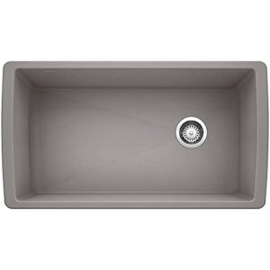 BLANCO 441770 Bowl Diamond Silgranit Super Single Undermount Kitchen Sink, 33.5" L X 18.5" W X 9.5" D, Metallic Gray