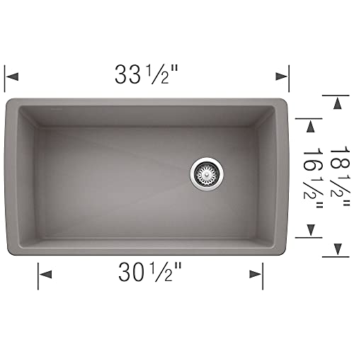 BLANCO 441770 Bowl Diamond Silgranit Super Single Undermount Kitchen Sink, 33.5" L X 18.5" W X 9.5" D, Metallic Gray