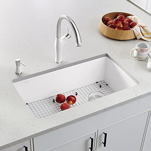 BLANCO, White 441767 DIAMOND SILGRANIT Super Single Undermount Kitchen Sink, 33.5" X 18.5"