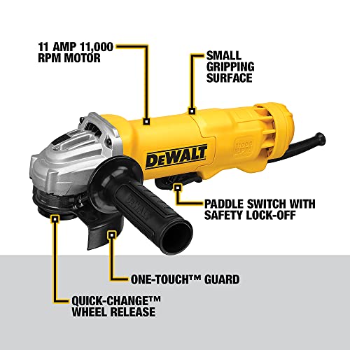 DEWALT Angle Grinder, 4.5 Inch, 11 Amp, With Paddle Switch (DWE402), Black