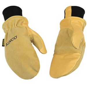 kinco - lined premium pigskin leather work and ski mitt with nikwax waterproof wax, heavy duty reinforced palm, heatkeep thermal insulation, omni-cuff, fitted knit wrist, (style no. 901t)