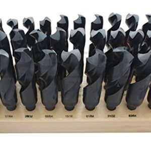 Accusize Industrial Tools 32 Pcs Hss 1/2'' Shank S&D Drill Set, 33/64'' to 1'' by 64Ths, Silver and Deming Drill, H516-6506