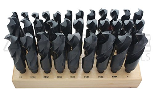 Accusize Industrial Tools 32 Pcs Hss 1/2'' Shank S&D Drill Set, 33/64'' to 1'' by 64Ths, Silver and Deming Drill, H516-6506