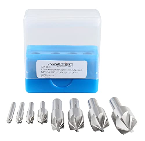 Accusize Industrial Tools 82 Degree 6 Flute H.S.S. Machine Countersink, 8 Pcs, Precision Ground, 0206-1018