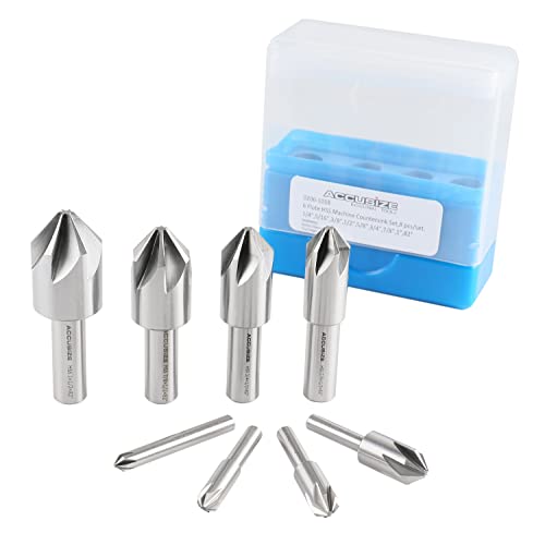 Accusize Industrial Tools 82 Degree 6 Flute H.S.S. Machine Countersink, 8 Pcs, Precision Ground, 0206-1018