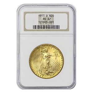 1911 d american gold saint gaudens double eagle ms-67 by mint state gold $20 ngc ms67