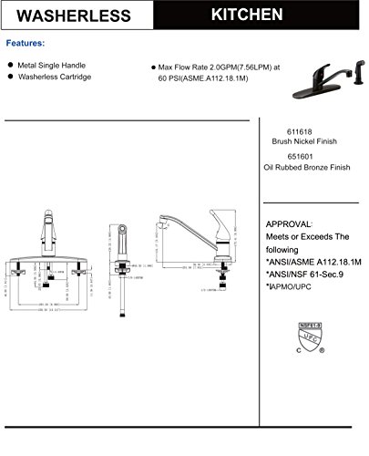 Designers Impressions 651601 Oil Rubbed Bronze Kitchen Faucet with Sprayer - Includes Optional Deck Plate