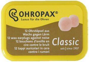 ohropax reusable wax/cotton ear plugs (12 plugs total)(1 clear carrying case) - ear plugs for sleeping noise cancelling, swimming, shooting ear protection, and a snoring solution
