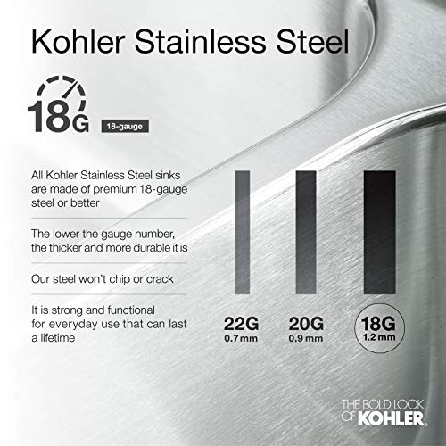 KOHLER 5540-NA Prolific 33 Inch Workstation Stainless Steel Single Bowl Kitchen Sink with Included Accessories, Undermount Installation, Stainless Steel
