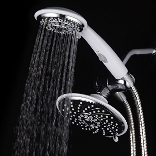 HotelSpa 30-Setting Ultra-Luxury 3 Way Rainfall Shower-Head/Handheld Shower Combo with Patented ON/OFF Pause Switch (Dual White/Chrome Finish)