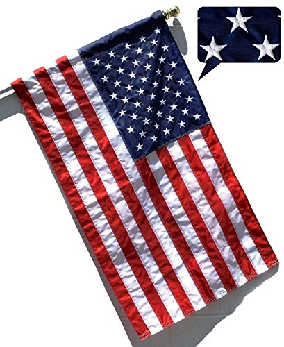 US Flag Factory - 3x5 FT American Flag (Pole Sleeve) (Embroidered Stars, Sewn Stripes) Outdoor SolarMax Nylon Flag - 100% Made in America (3x5 FT)