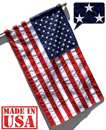 US Flag Factory - 3x5 FT American Flag (Pole Sleeve) (Embroidered Stars, Sewn Stripes) Outdoor SolarMax Nylon Flag - 100% Made in America (3x5 FT)