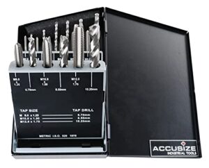 accusize industrial tools 18 pc hss tap and drill set, metric, 0001-0052