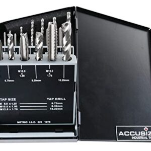 Accusize Industrial Tools 18 Pc Hss Tap and Drill Set, Metric, 0001-0052