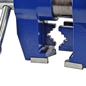 Yost Vises 750-E Multi-Jaw Rotating Vise System | 2 in 1 Multipurpose Bench and Pipe Vise | Secure Grip with Swivel Base | Made with a Combination of Ductile Iron & Hardened Steel | Medium, Blue