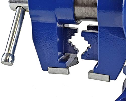 Yost Vises 750-E Multi-Jaw Rotating Vise System | 2 in 1 Multipurpose Bench and Pipe Vise | Secure Grip with Swivel Base | Made with a Combination of Ductile Iron & Hardened Steel | Medium, Blue