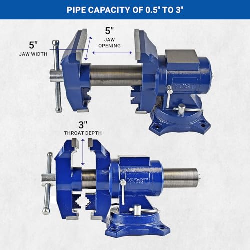 Yost Vises 750-E Multi-Jaw Rotating Vise System | 2 in 1 Multipurpose Bench and Pipe Vise | Secure Grip with Swivel Base | Made with a Combination of Ductile Iron & Hardened Steel | Medium, Blue