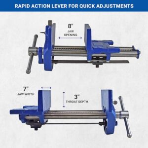 Yost Vises M7WW Rapid Action Woodworking Vise | Quick Release Lever for Quick Adjustments | 7 Inch Jaw Width | Made with Heavy-Duty Cast Iron | Blue