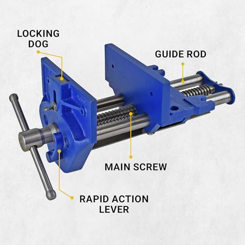 Yost Vises M7WW Rapid Action Woodworking Vise | Quick Release Lever for Quick Adjustments | 7 Inch Jaw Width | Made with Heavy-Duty Cast Iron | Blue