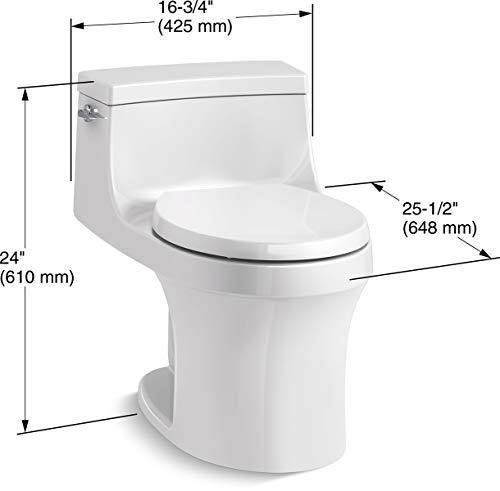 KOHLER K-4007-0 San Souci One-Piece Round-Front Toilet with Left-Hand Trip Lever, Includes Reveal Quiet-Close Toilet Seat, 1.28 GPF, White