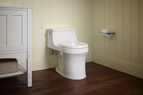 KOHLER K-4007-0 San Souci One-Piece Round-Front Toilet with Left-Hand Trip Lever, Includes Reveal Quiet-Close Toilet Seat, 1.28 GPF, White