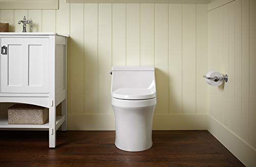 KOHLER K-4007-0 San Souci One-Piece Round-Front Toilet with Left-Hand Trip Lever, Includes Reveal Quiet-Close Toilet Seat, 1.28 GPF, White