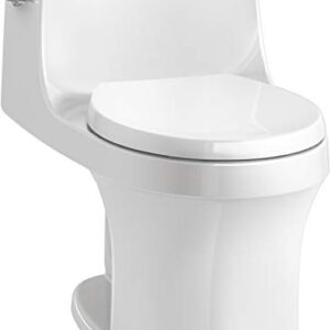 KOHLER K-4007-0 San Souci One-Piece Round-Front Toilet with Left-Hand Trip Lever, Includes Reveal Quiet-Close Toilet Seat, 1.28 GPF, White