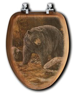 house & homebody co. elongated toilet seat, oak veneer, outdoor image (streamside bear)