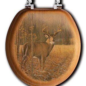 Oak Toilet Seat - November Whitetail Deer - Round