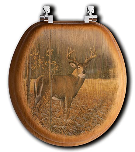 Oak Toilet Seat - November Whitetail Deer - Round