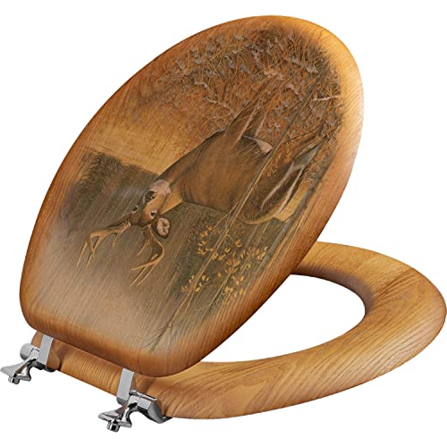 Oak Toilet Seat - November Whitetail Deer - Round