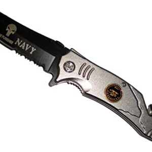 US NAVY SEAL TEAM PUNISHER BLADE RESCUE POCKET KNIFE + Seat Belt Cutter + Glass Breaker