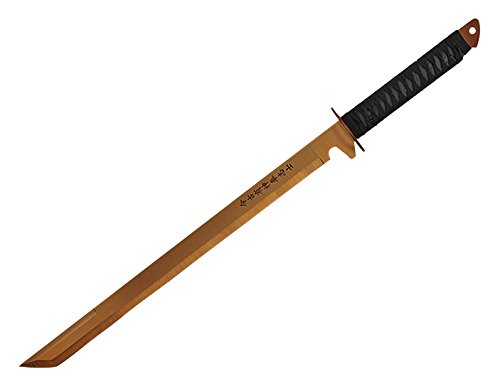 Wartech K1020-61-GD 440 Stainless Steel Full Tang Blade Ninja Hunting Machete Sword with Sheath, 27", Gold