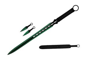wartech k1020-64-gr 440 stainless steel full tang blade ninja hunting machete sword with throwing knives (2 piece), 27", green