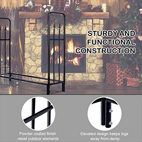 Goplus Firewood Log Rack Indoor Outdoor Fireplace Storage Holder Logs Heavy Duty Steel Wood Stacking Holder Kindling Wood Stove Accessories Tools Accessories (4 Feet)