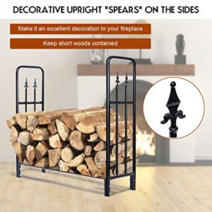 Goplus Firewood Log Rack Indoor Outdoor Fireplace Storage Holder Logs Heavy Duty Steel Wood Stacking Holder Kindling Wood Stove Accessories Tools Accessories (4 Feet)