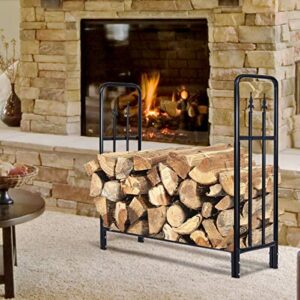 Goplus Firewood Log Rack Indoor Outdoor Fireplace Storage Holder Logs Heavy Duty Steel Wood Stacking Holder Kindling Wood Stove Accessories Tools Accessories (4 Feet)