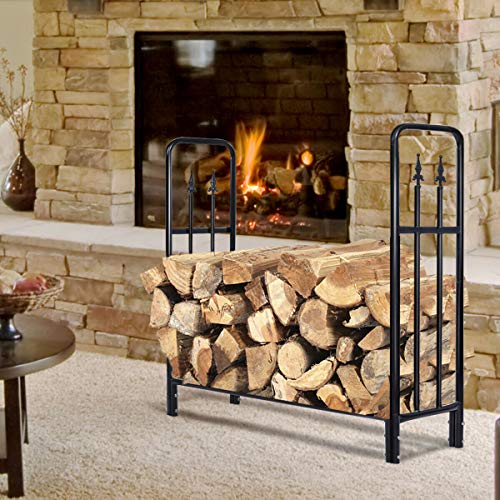 Goplus Firewood Log Rack Indoor Outdoor Fireplace Storage Holder Logs Heavy Duty Steel Wood Stacking Holder Kindling Wood Stove Accessories Tools Accessories (4 Feet)