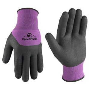 women's latex-coated grip winter gloves for cold weather, medium (wells lamont 554m), black/purple