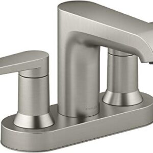 KOHLER 97094-4-BN Hint Centerset 4 inch Bathroom Faucet with Pop-Up Drain Assembly, 2-Handle Bathroom Sink Faucet, 1.2 gpm, Vibrant Brushed Nickel