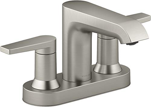 KOHLER 97094-4-BN Hint Centerset 4 inch Bathroom Faucet with Pop-Up Drain Assembly, 2-Handle Bathroom Sink Faucet, 1.2 gpm, Vibrant Brushed Nickel