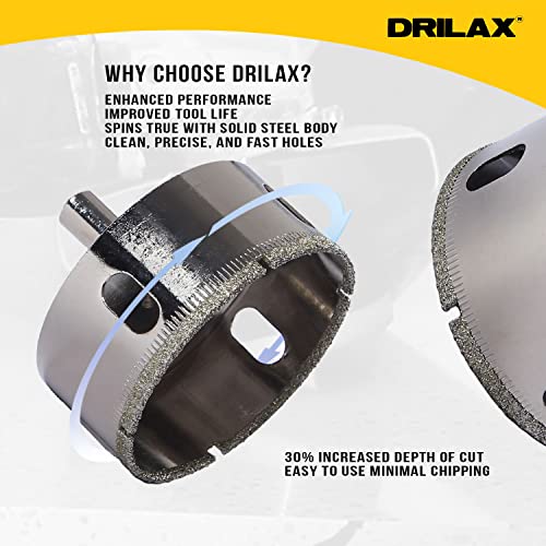 Drilax 2-1/2 inch Diamond Coated Drill Bit Hole Saw Ceramic Porcelain Tile Glass Fish Tank Marble Granite Quartz Holesaw Kitchen Bathroom Shower Drilling Tool 2.5 Inch