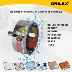 Drilax 2-1/2 inch Diamond Coated Drill Bit Hole Saw Ceramic Porcelain Tile Glass Fish Tank Marble Granite Quartz Holesaw Kitchen Bathroom Shower Drilling Tool 2.5 Inch