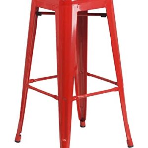 Flash Furniture Commercial Grade 30" High Backless Red Metal Indoor-Outdoor BarStool with Square Seat