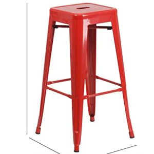 Flash Furniture Commercial Grade 30" High Backless Red Metal Indoor-Outdoor BarStool with Square Seat