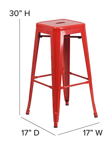 Flash Furniture Commercial Grade 30" High Backless Red Metal Indoor-Outdoor BarStool with Square Seat