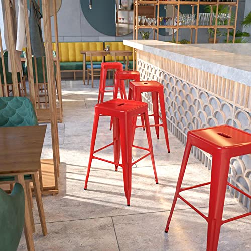 Flash Furniture Commercial Grade 30" High Backless Red Metal Indoor-Outdoor BarStool with Square Seat